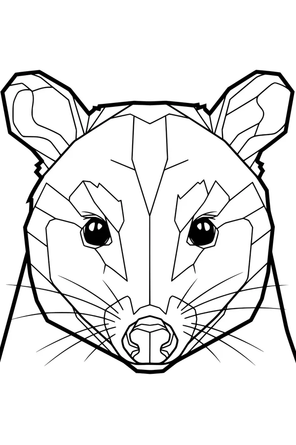 Geometric Opossum Stares with Wide Eyes