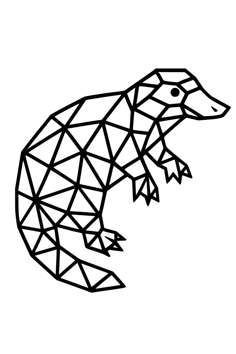 Geometric platypus with webbed feet and a long bill, outlined in bold triangles