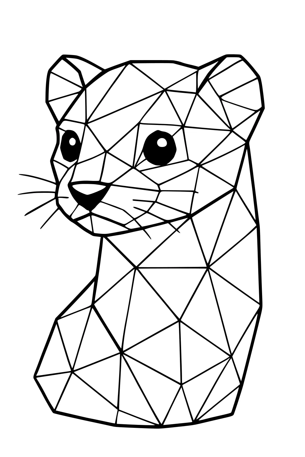Line drawing of a weasel head, made from geometric triangles, with large eyes and pointed ears.