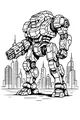 Free Giant Robot Coloring Page - Mech Guarding City Skyline (Printable PDF)