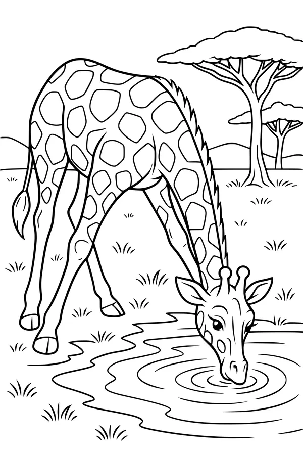 Thirsty Giraffe at the Shady Waterhole
