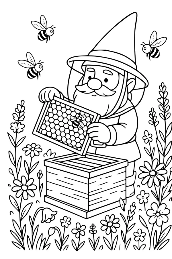 Gnome Beekeeper in the Flower Patch