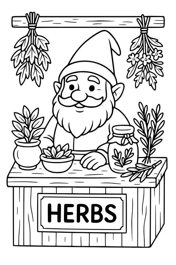 Gnome at the Herb Stand