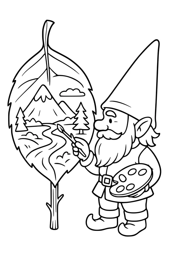 Gnome Painter's Leafy Landscape