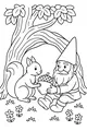 Free Gnome and Squirrel Coloring Page - Sharing an Acorn Under a Forest Tree (Printable PDF)