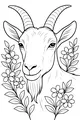 Sunny Meadow Goat with Blooming Flowers