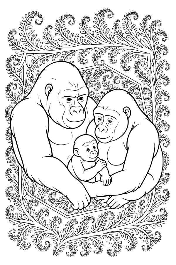 Gorilla Family in the Fern Jungle