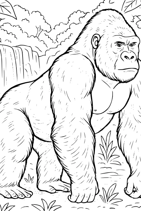 Gorilla King Near the Waterfall