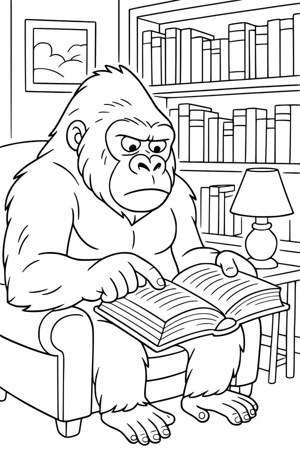Gorilla Professor in His Library Chair