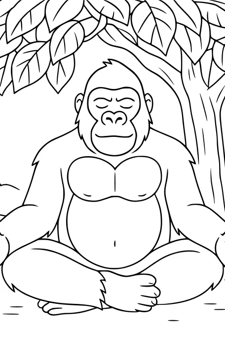 Gorilla Takes a Peaceful Pause Under a Tree