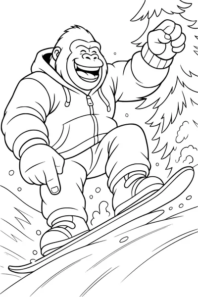 Gorilla Zooms Down the Snowy Slope