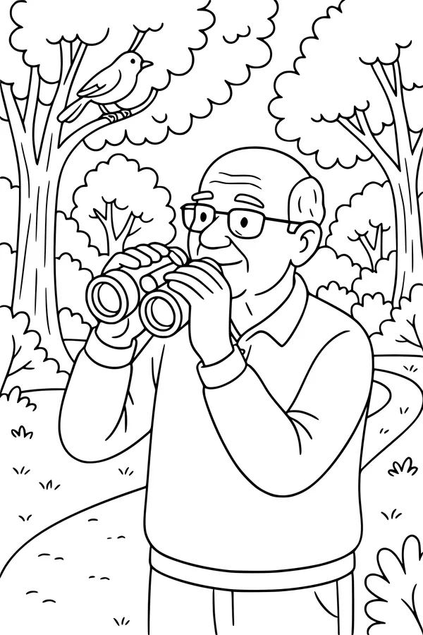Grandpa Spots a Friendly Bird