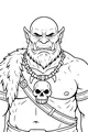 Free Ogre Coloring Page - Grumpy Warrior With Skull Necklace (Printable PDF)