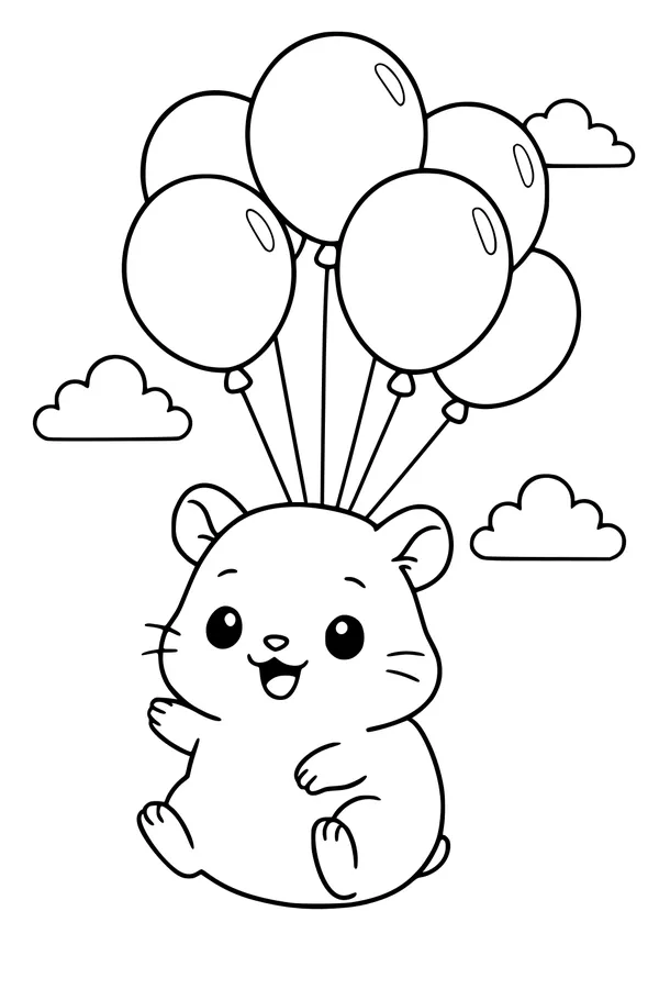 Guinea Pig Floats with Smiling Balloons