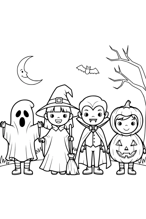 Moonlit Trick-or-Treat Friends