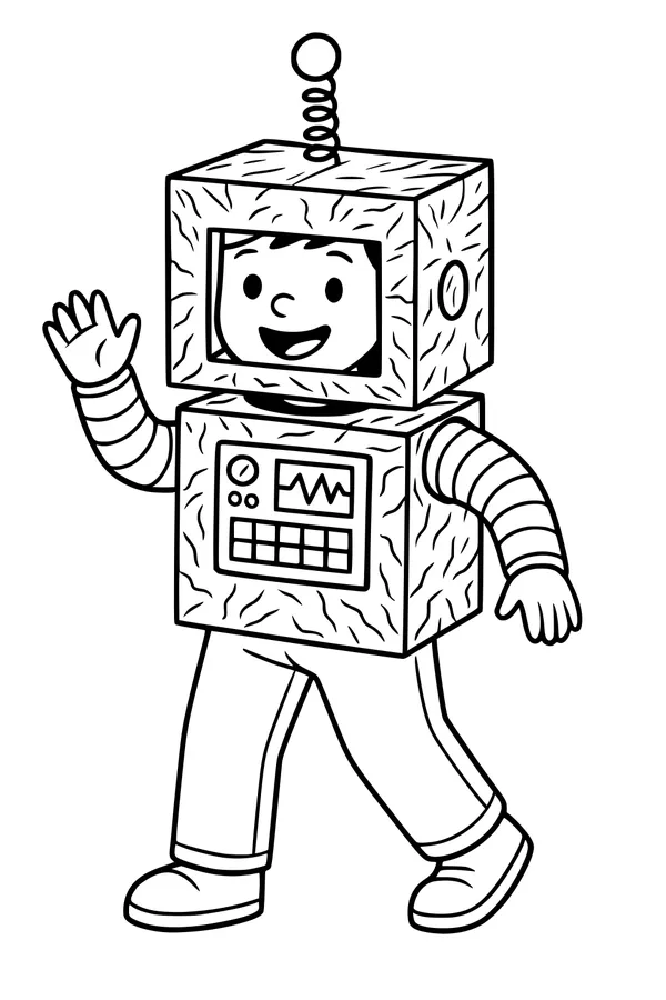 Waving Boxy Robot Boy
