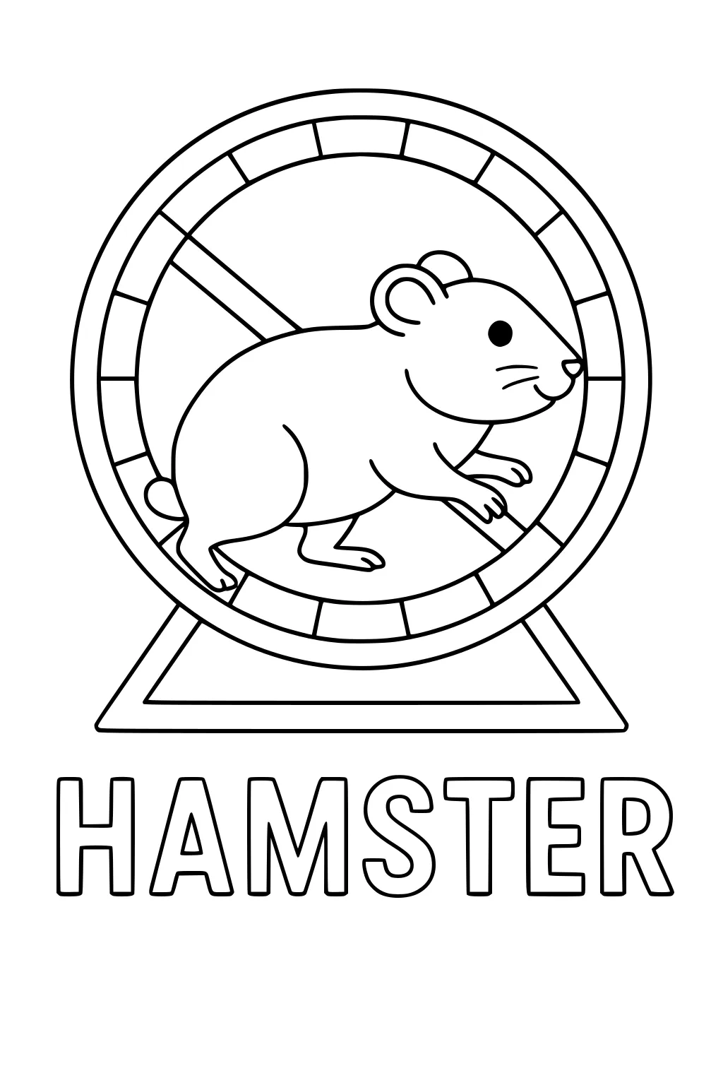 Hamster running on a large exercise wheel with the word HAMSTER in block letters below.