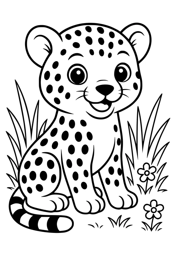 Smiling Cheetah Cub in the Grass