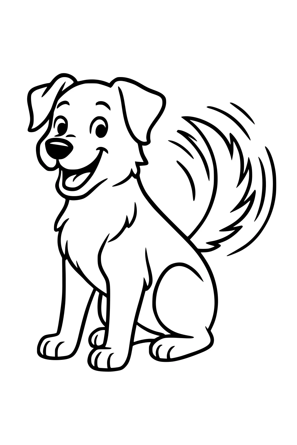 Smiling cartoon dog sitting with mouth open and tail wagging