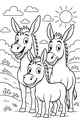 Three Donkeys in the Sunny Meadow