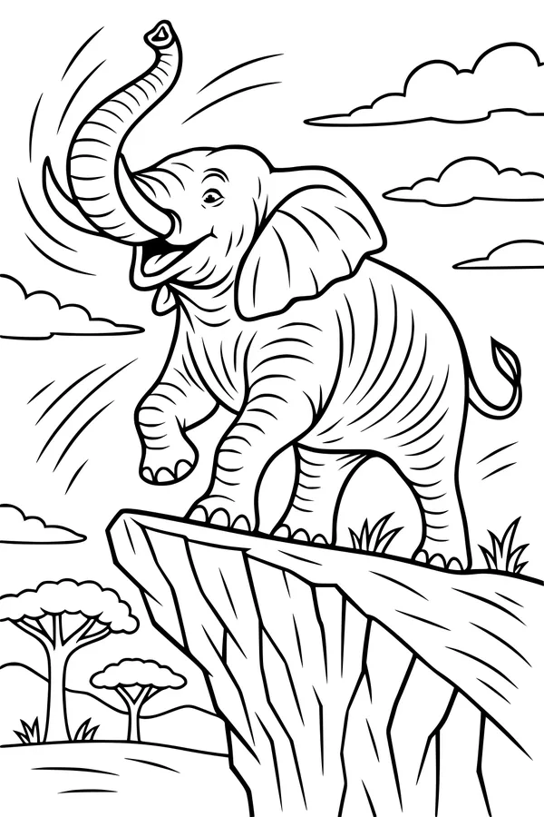 Trumpeting Elephant on a Sunny Cliff