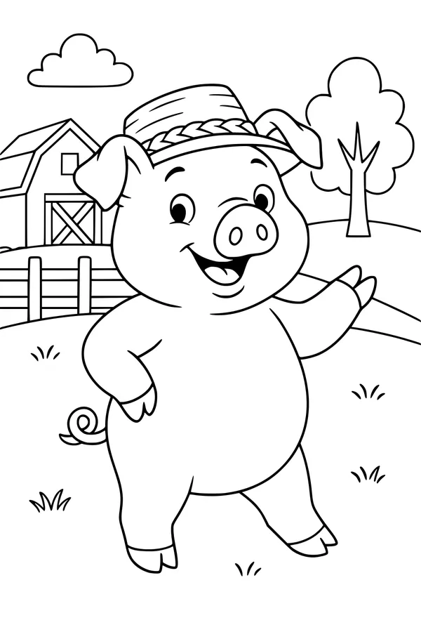 Barnyard Hello from Piggy in a Straw Hat
