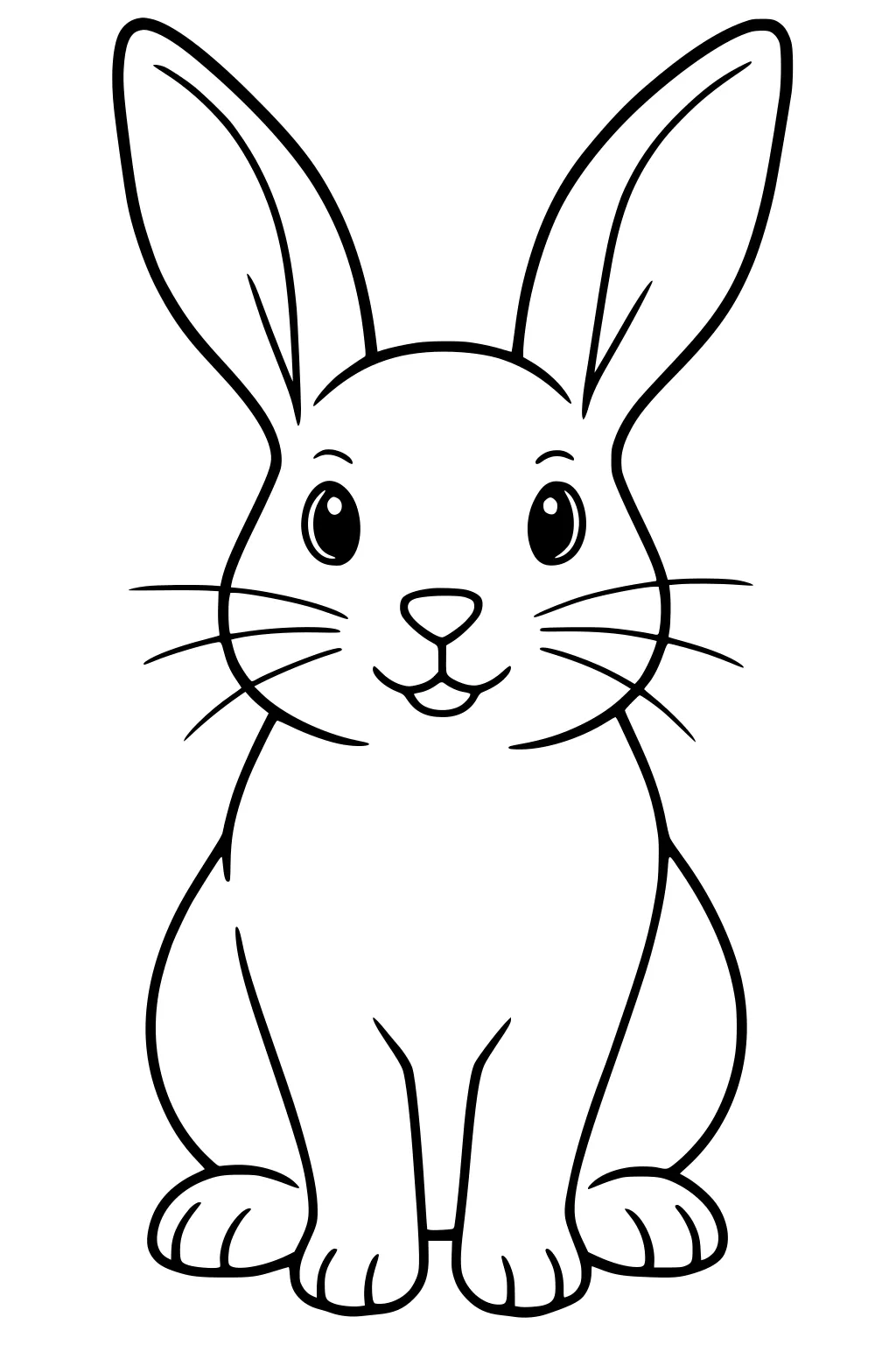 Simple cartoon rabbit sitting with upright ears, round eyes, and round paws facing forward.