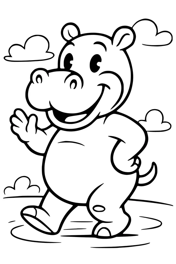 Henry the Happy Hippo Strolls by the Pond