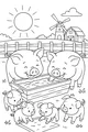 Sunny Day with Five Happy Farm Pigs