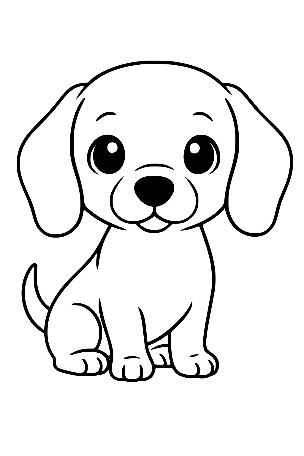 Cartoon puppy dog sitting with floppy ears, big eyes, and a round nose, looking forward.