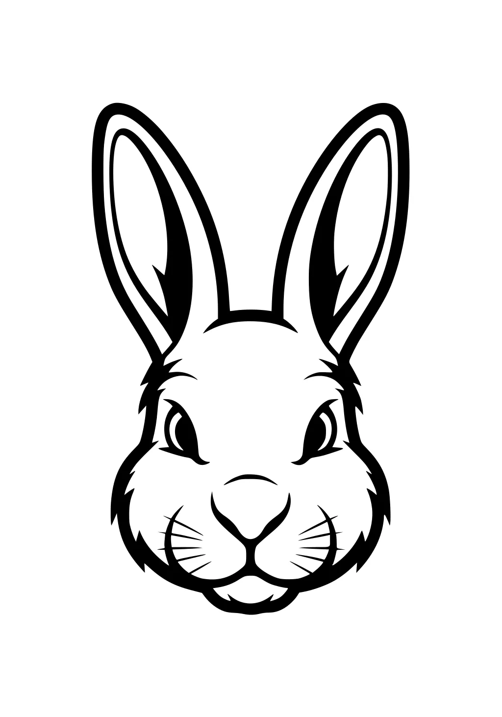 Outlined drawing of a rabbit face with large upright ears and a smiling expression.