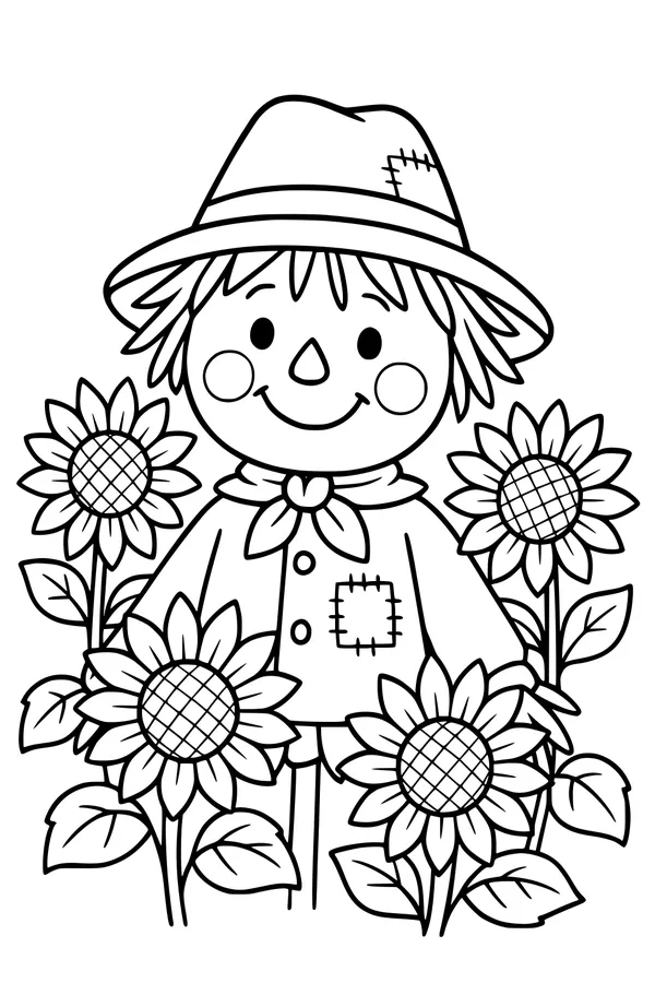 Happy Scarecrow in Sunflower Row
