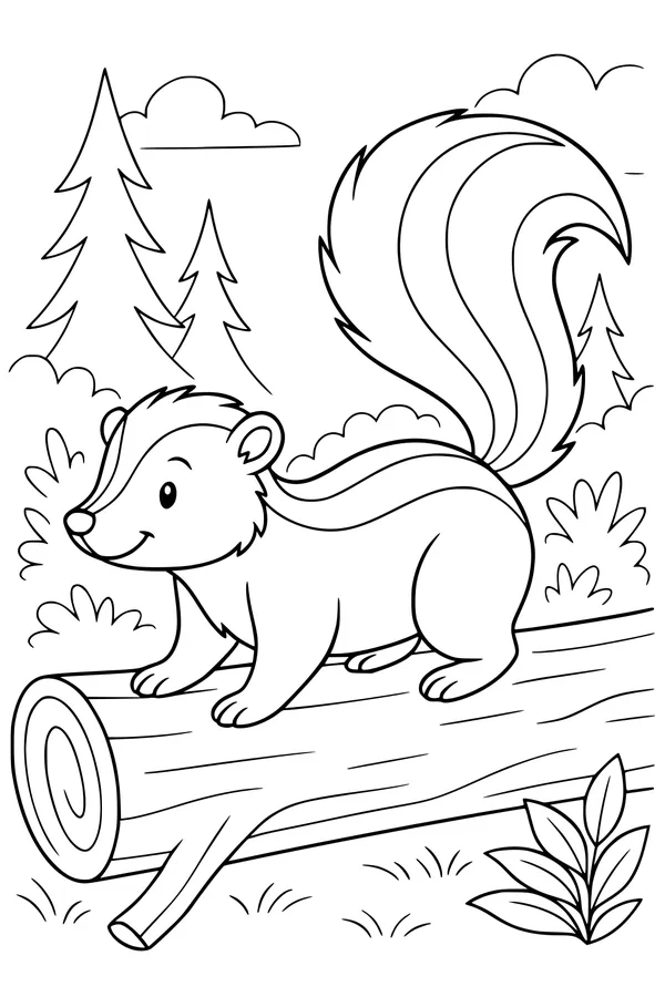 Stripey Skunk on a Forest Log
