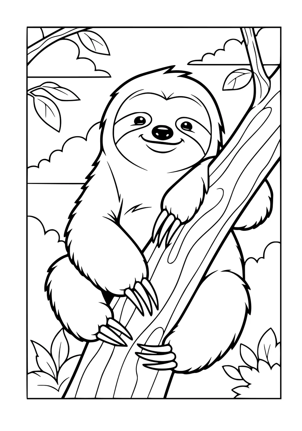 Happy sloth with big round eyes and striped fur smiling at the viewer.