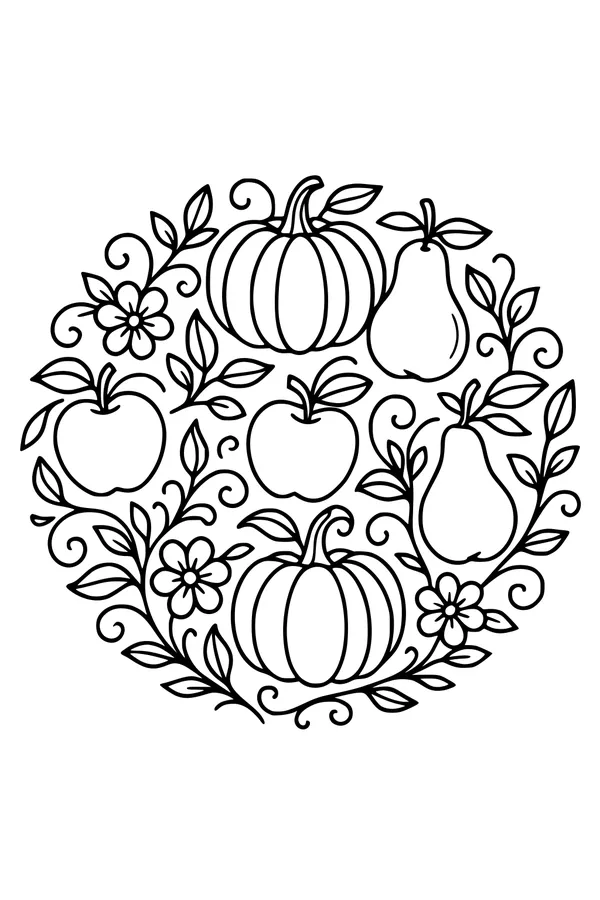Harvest Circle of Pumpkins and Fruit
