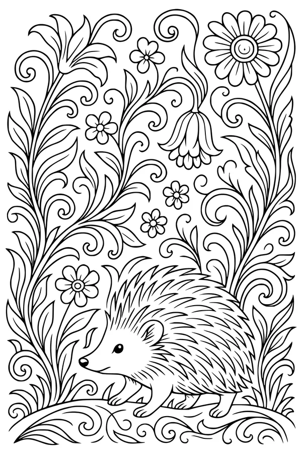 Hedgehog’s Garden Walk Among Wildflowers