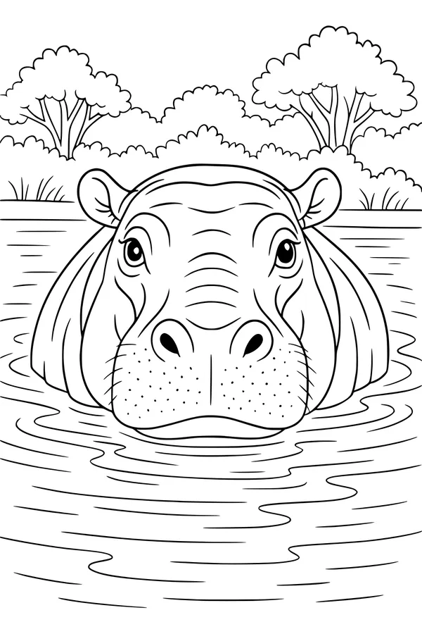 Peeking Hippo at the Shady Riverbank
