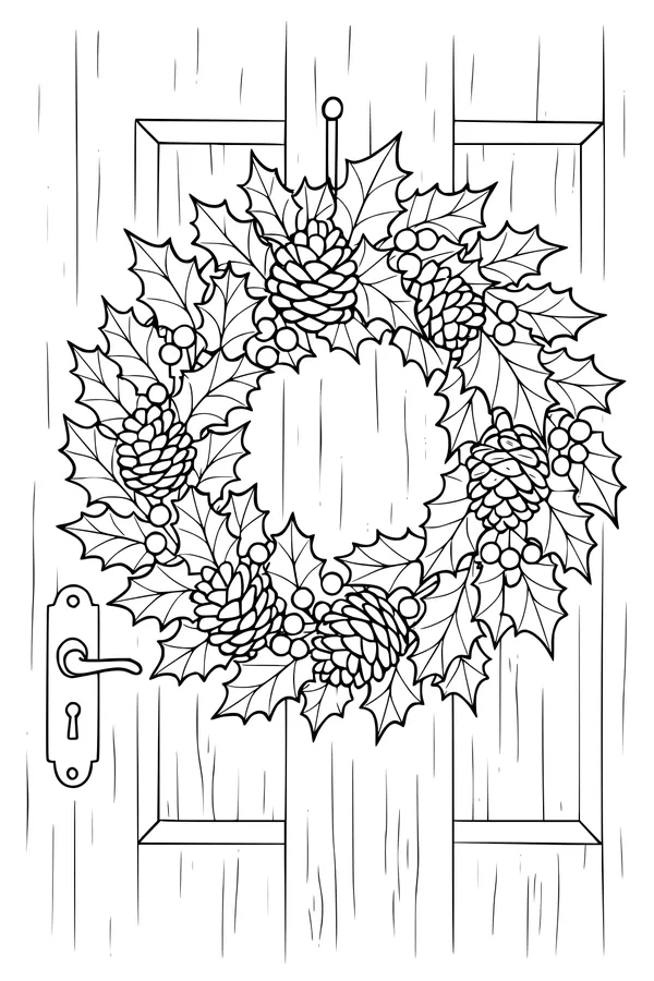 Holly Wreath on Winter Door