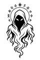 Free Demon Coloring Page - Hooded Spirit With Glowing Eyes and Runes (Printable PDF)