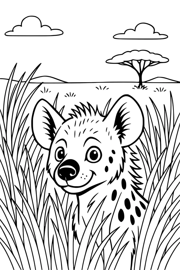 Smiling Hyena in the Tall Grass