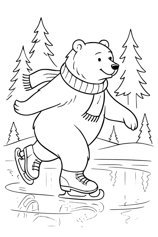 Bear Skates Beneath Winter Pines