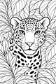 Jaguar Peeks Through the Rainforest Leaves