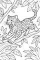 Jaguar Sneaks Through the Rainforest Leaves