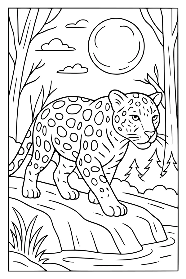 Jaguar Steps by the Moonlit River