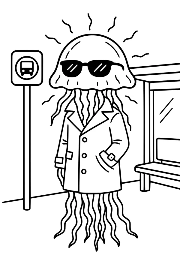Cool Jelly Alien at the Bus Stop