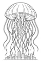 Free Kraken Sea Monster Coloring Page - Giant Jellyfish Above City Skyline (Printable PDF)