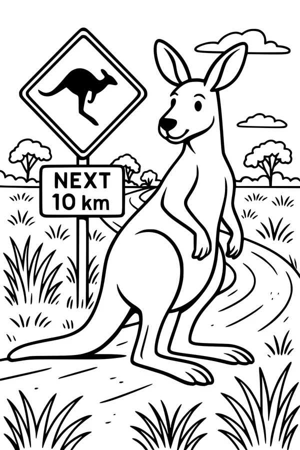 Sunny Roadside with a Happy Kangaroo