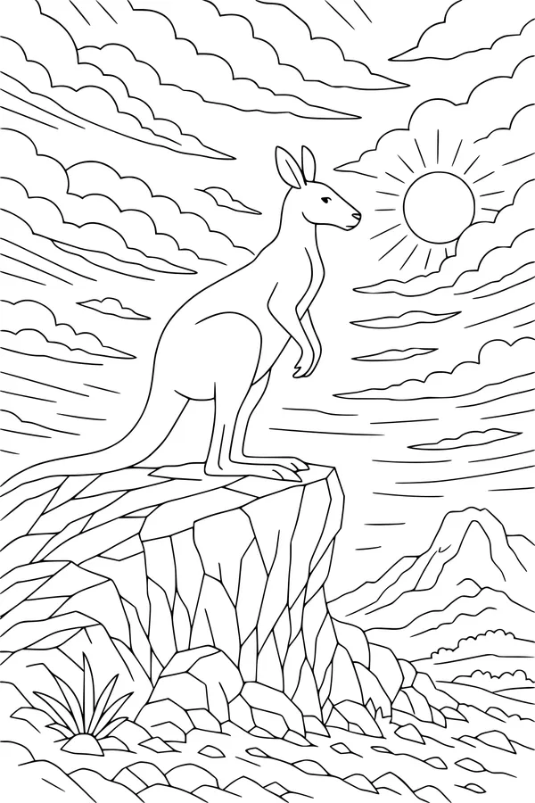 Sunny Outback Kangaroo on a Rocky Hill