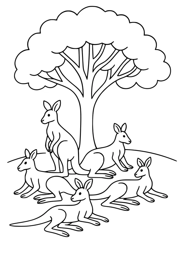 Kangaroo Family Picnic Under the Big Tree