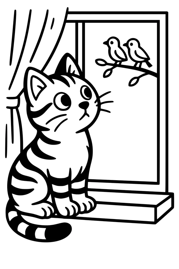 Whiskers Watches the Window Birds